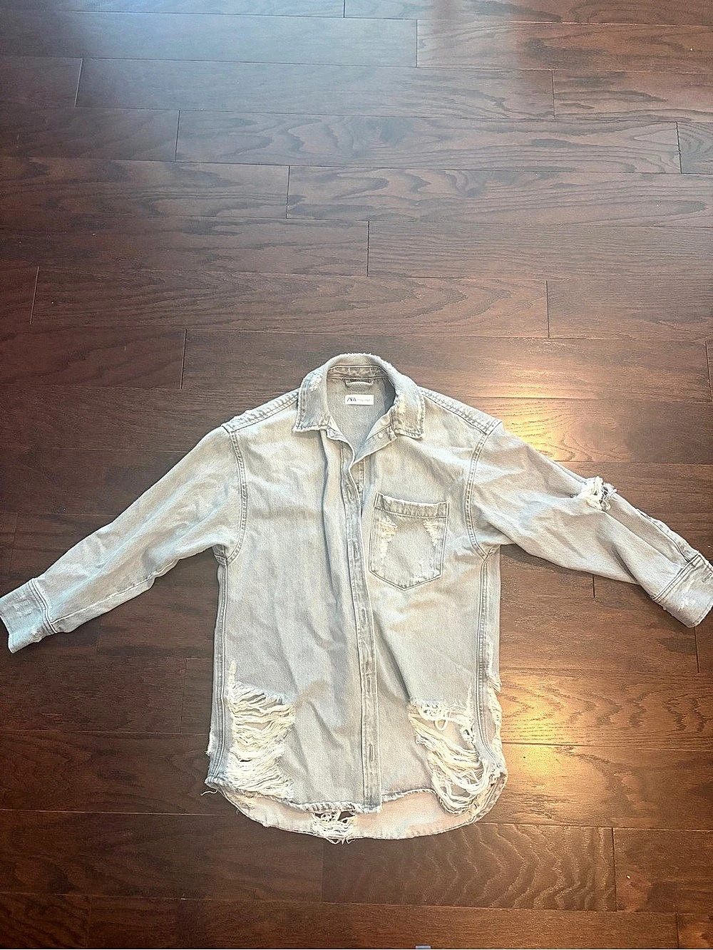 Zara Distressed Denim Jacket Blue Medium